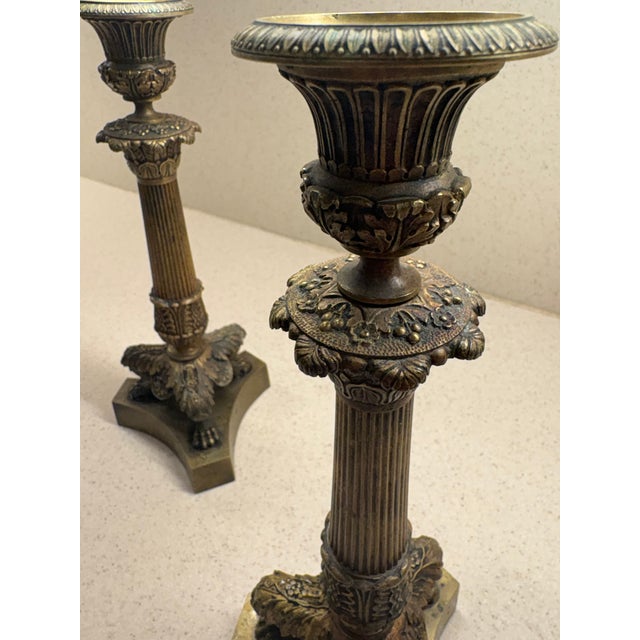 French 19th Century French Empire Bronze Candlesticks- Set of 2 For Sale - Image 3 of 4