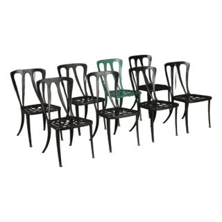 Set of 8 Vintage Metal Café Chairs, Tolix Style Industrial Dining Chairs, French Bistro Patio Chairs, Black & Green Metal Chairs For Sale