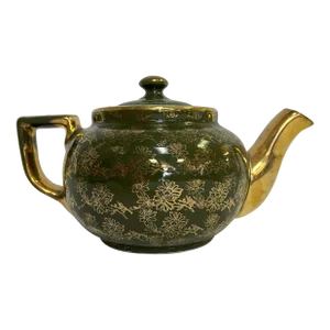 1950's Hall's China Ceramic Teapot With Gold Painted Accents