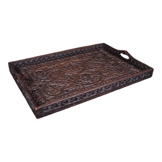 Antique Carved Serving Tray, Anglo-Indian, Afternoon Tea Platter, Late Victorian For Sale