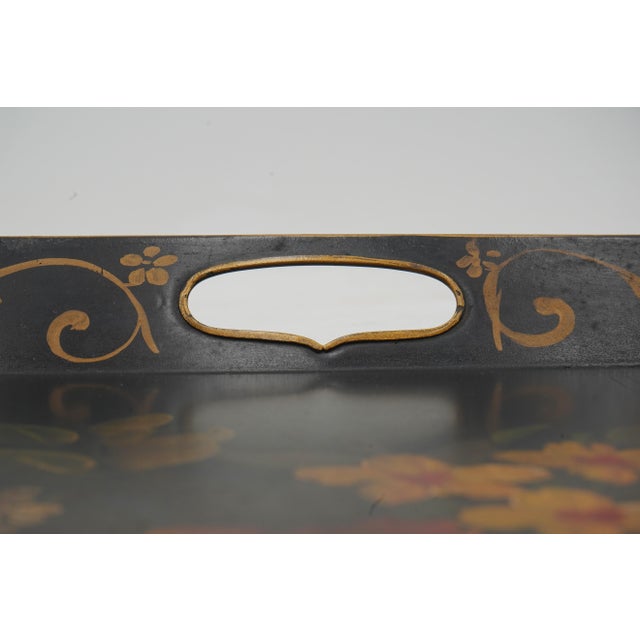 1970s Vintage Toleware Black & Gold Serving Tray For Sale - Image 5 of 10