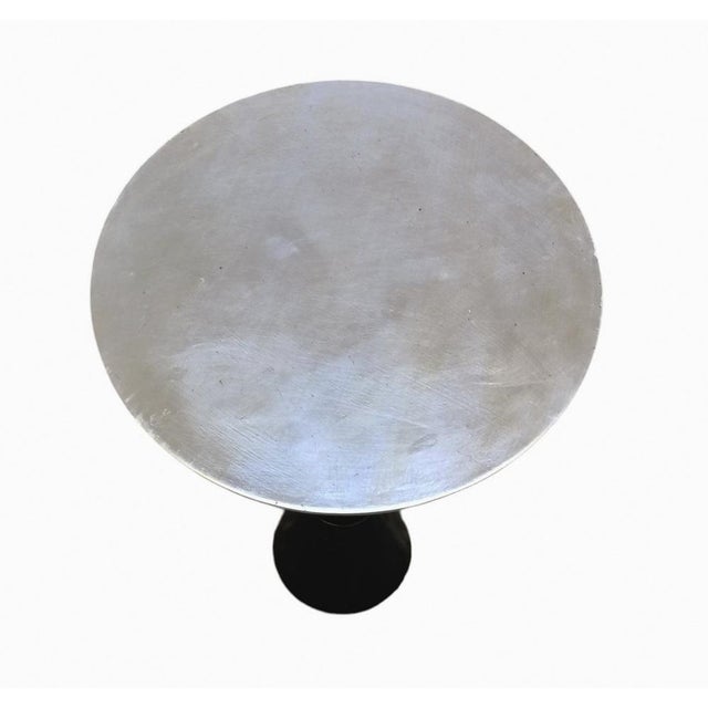 Minimalist Round Coffee Table with Cast Iron Base and Silver-Coloured Wooden Top, Italy, 1970s For Sale - Image 4 of 7