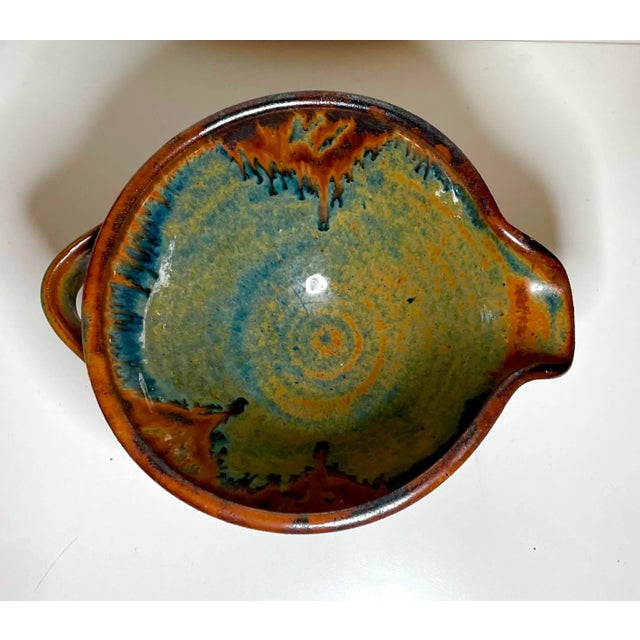 1980s Vintage Michael Cohen Drip Glaze Studio Pottery Batter Bowl With Spout For Sale - Image 4 of 6