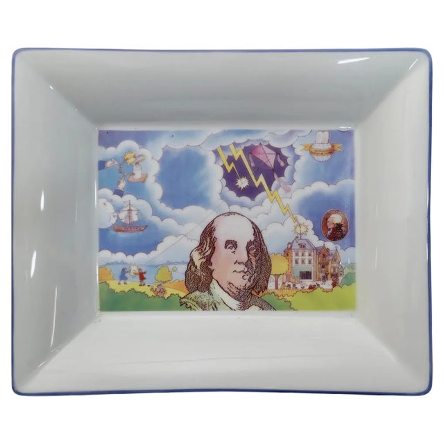 Dish Commemorating Franklins Discovery of Electricity by L De Boynes, 1952 For Sale