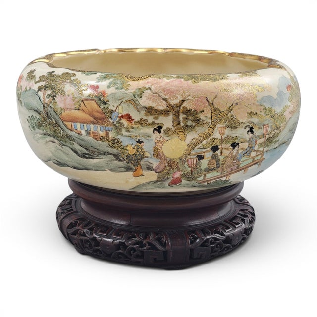 Meiji Japanese Satsuma Centrepiece Bowl by Master Shizan For Sale - Image 14 of 14
