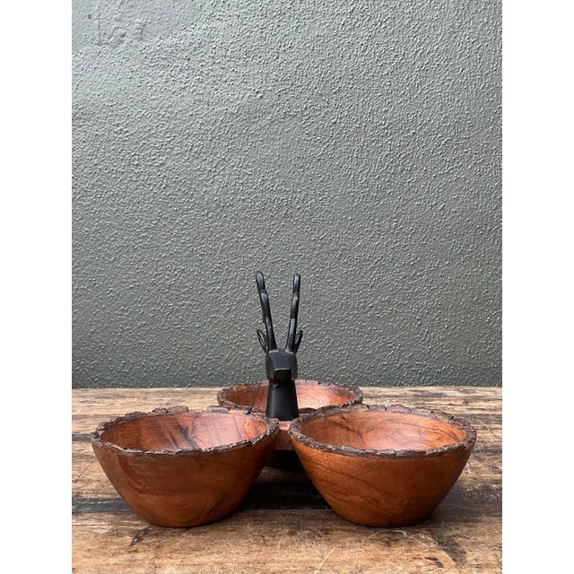 American Vintage Burl Wood Buck Nut Bowl For Sale - Image 3 of 12