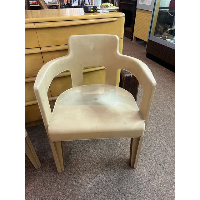 Tan 1960s Syroco Mid Century Modern Plastic Chairs Set of 2 Signed For Sale - Image 8 of 12