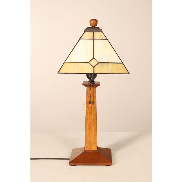 Stickley Mission Collection Oak Table Lamp with Art Glass Shade For Sale - Image 17 of 18