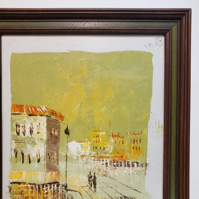 Wood 1960s Mid-Century Cityscape Painting, Framed For Sale - Image 7 of 12