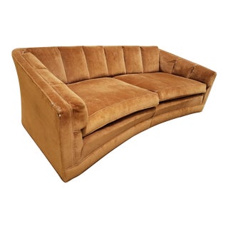 1970s Vintage Camel Velvet Sofa For Sale
