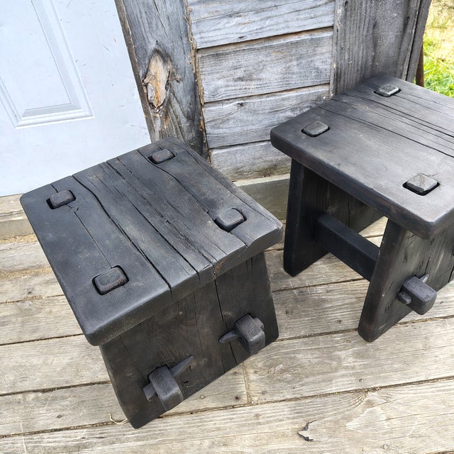 Set of Two 16" Tables/Stands." Yakisugi" Finish "Reclaimed Barnwood" Wabi Sabi, Minimalism, For Sale - Image 4 of 5