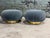 Adrian Pearsall Swivel Pouf Ottomans w/brass bases, 1990. Reupholstered in mohair. Measure15" tall 27" diameter