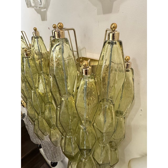 2000 - 2009 Pair of Murano Green Poliheder Sconces For Sale - Image 5 of 7