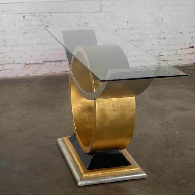 Late 20th Century Art Deco Revival to Postmodern Sofa or Console Table Geometric Gold and Silver Leaf Base For Sale - Image 6 of 18