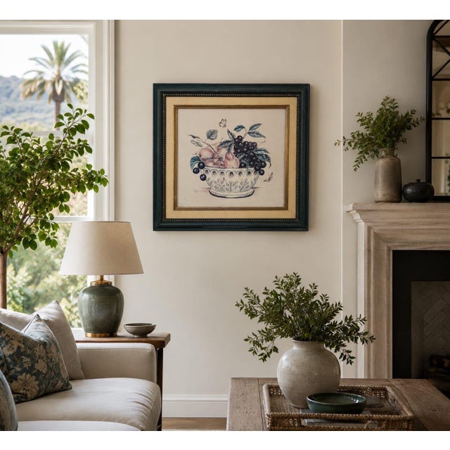Vintage Framed Fruit Still Life Print by Patsy Craven - Botanical Bowl of Pears & Cherries For Sale - Image 10 of 12