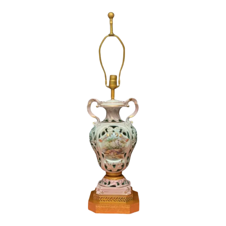 Mid-Century Capodimonte Porcelain Table Lamp- Courting Couple