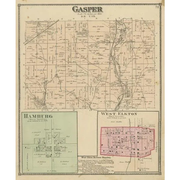 Antique map titled 'Gasper, Hamburg, West Elkton'. Original antique map of villages and communities of Ohio. This map...