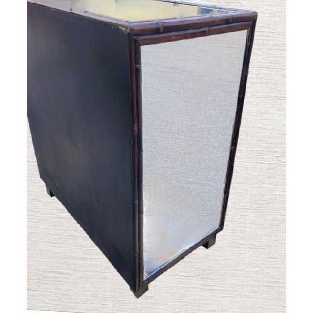 Dorothy Dehner Vintage Mirrored Dark Stained Bamboo 3 Drawer Dorothy Draper Style Chest of Drawers For Sale - Image 4 of 12