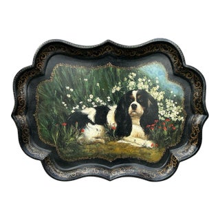 Hand Painted Vintage Paper Mache Tray For Sale