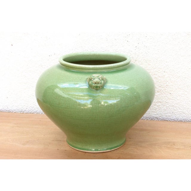 19th Century Large Jade Vessel, Antique Green Glaze Pot For Sale - Image 5 of 10