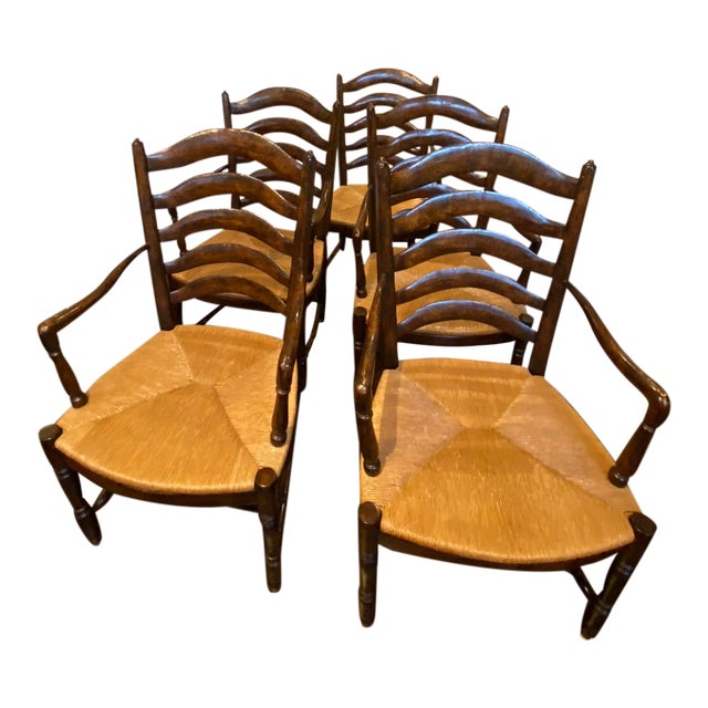 Rustic Farmhouse Ladder Back Chairs With Rush Seats Set of 5 Chairish