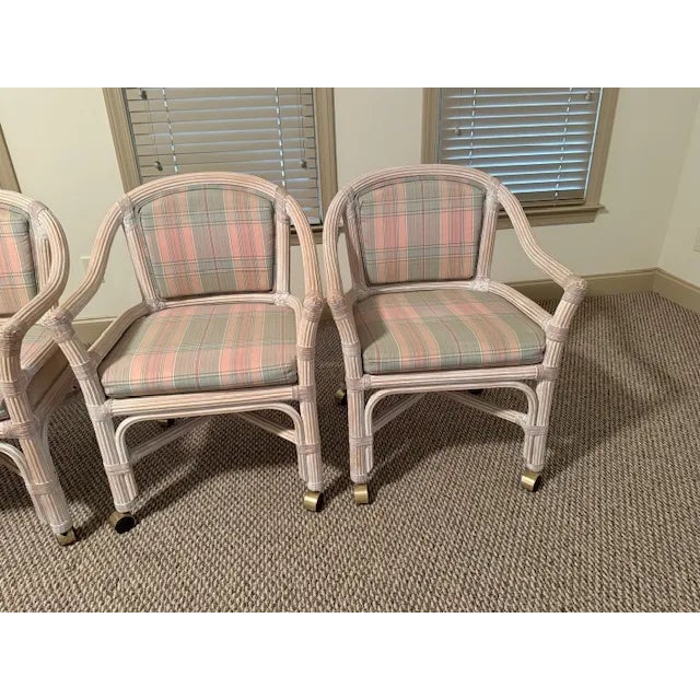 Off-white 1980s Rattan Dining Table W/4 Rolling Chairs - Set of 6 McGuire Furniture For Sale - Image 8 of 16