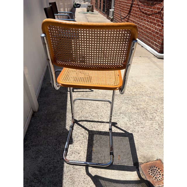 Vintage Chrome and Cane Cantilever Bar Stool – Mid-Century Modern Style For Sale In New York - Image 6 of 9