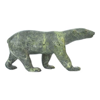 Henry Evaluardjuk, Inuit (1923 - 2007) Large Serpentine Stone Strolling Bear Sculpture For Sale