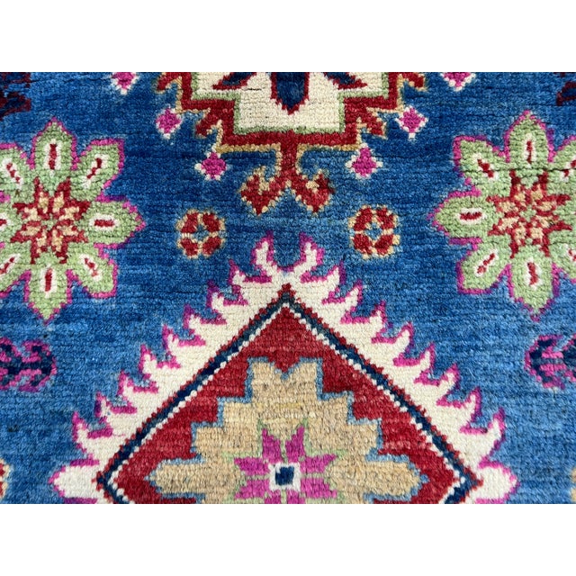 Blue and Pink Kazak-Style Wool Runner Rug With Geometric Medallions, 2'7" X 9'7" For Sale - Image 11 of 16