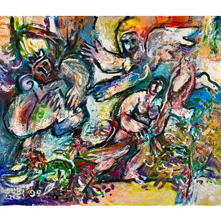 Arie Dubi, Israeli Judaica Original Painting King David and Angel Polish Artist Arie Dubi For Sale