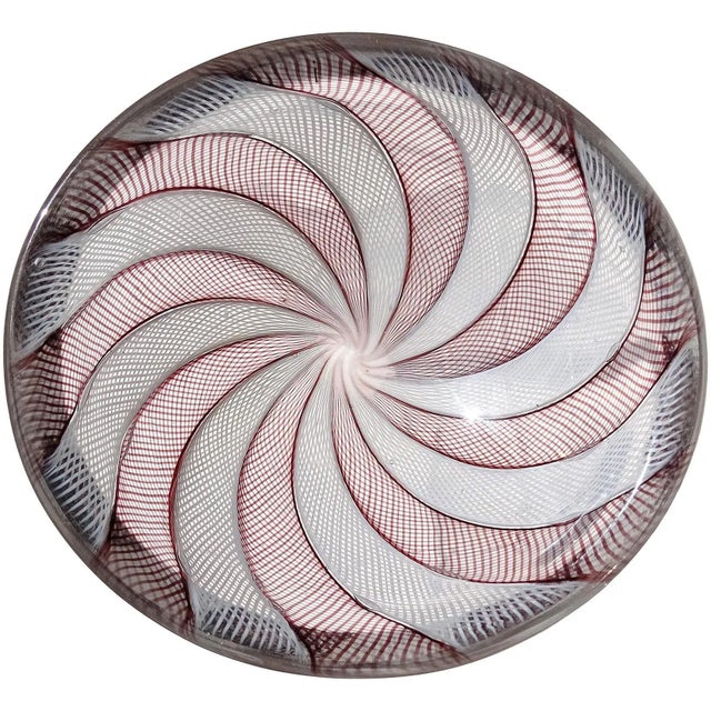 Glass Vintage Venini Murano Signed Made in Italy Amethyst White Zanfirico Ribbons Italian Art Glass Ring Dish Bowl For Sale - Image 7 of 7