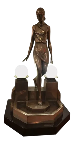 Art Deco Female Bronze Table Lamp Signed by Fayral