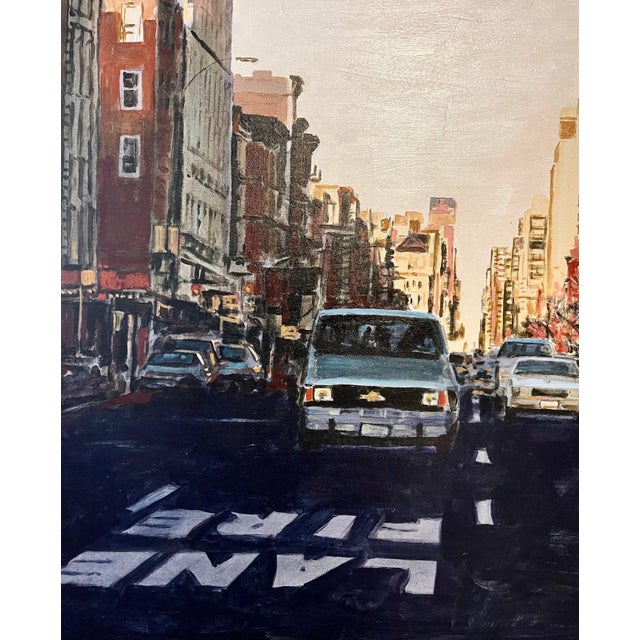 Textile Arie Azene, Arie Azene Israeli Photo Realist Oil Painting Manhattan New York Street Scene, c.1990's For Sale - Image 7 of 10