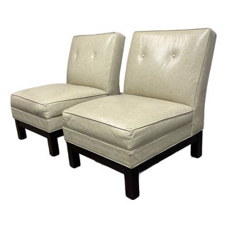 Crate & Barrel Leather Slipper Lounge Chairs, Pair For Sale