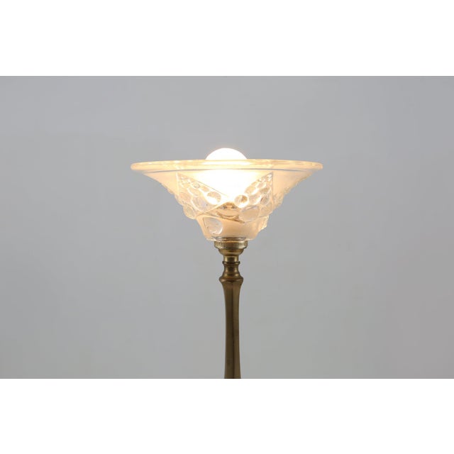 Art Nouveau Table Lamp with Brass and Marble Base and Glass Shade, 1920s For Sale - Image 3 of 10