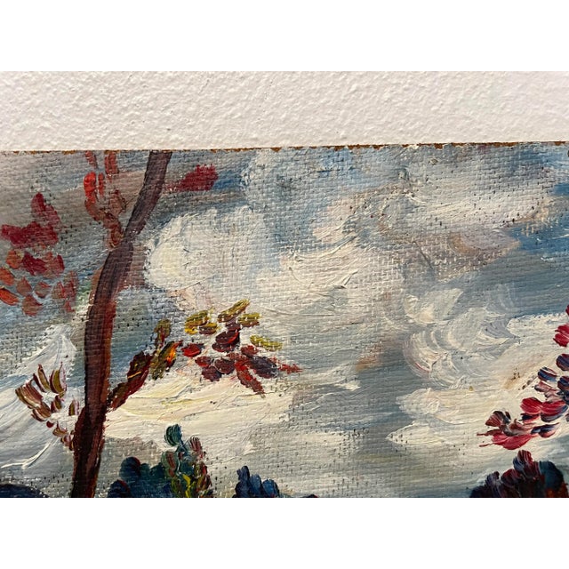 Mid-Century Modern Mid-Century Colorful Sunset Forest and River Landscape , Acrylic on Fiberboard Painting For Sale - Image 3 of 7