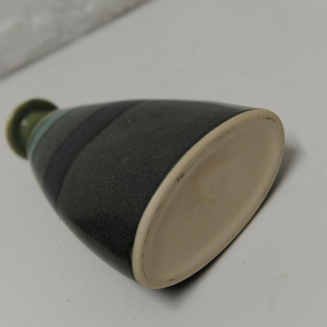 Ceramic Green and Blue Striped Studio Pottery Glazed Vase, 1990s For Sale - Image 7 of 8