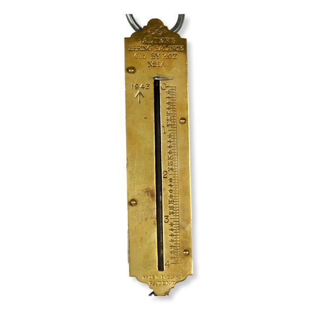 Antique Salter brand hanging scale. Appears to be in working condition, unsure of accuracy. Maker's mark on front.