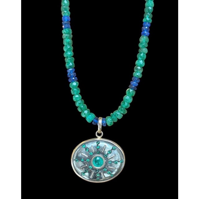 Emerald & Blue Sapphire Rondelle Necklace Jen Proudman Jewelry Emerald, Blue Sapphire & 14k Gold 16" of 5mm emerald and...