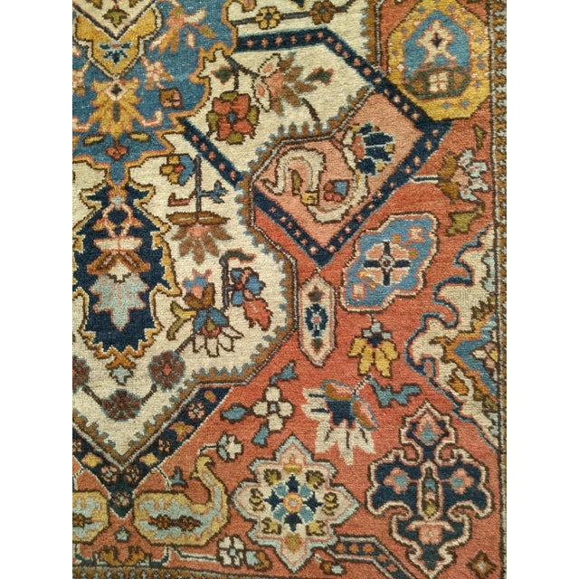 Textile Vintage Persian Tabriz Area Rug, Handwoven Heriz Serapi Geometric Pattern, Ivory & Red, 5’ X 6’ For Sale - Image 7 of 11