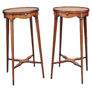 Mahogany and Inlaid Urn Stands, 1900s, Set of 2 For Sale