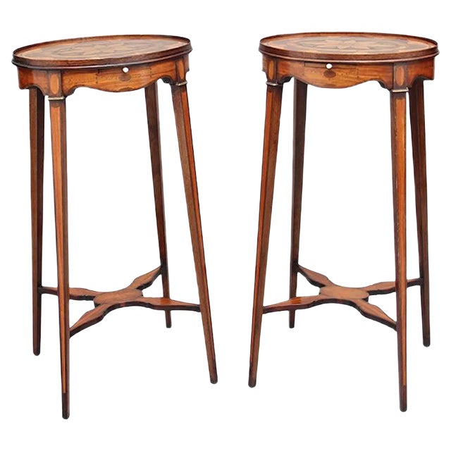 Mahogany and Inlaid Urn Stands, 1900s, Set of 2 For Sale