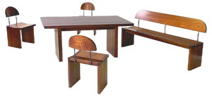 Italian Modern Dining Room Table, Chairs & Bench in Wood, 1980s, Set of 5