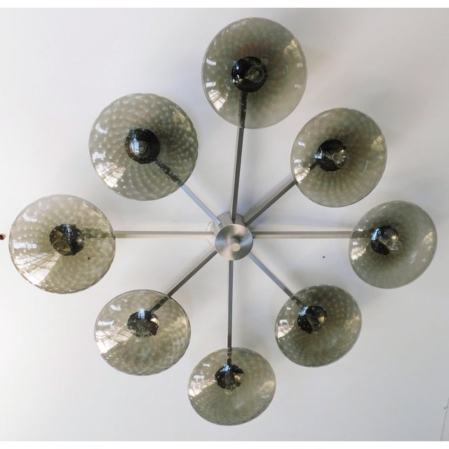 Italian flush mount with eight smoky Murano glass shades carefully hand blown with bubbles inside the glass using...