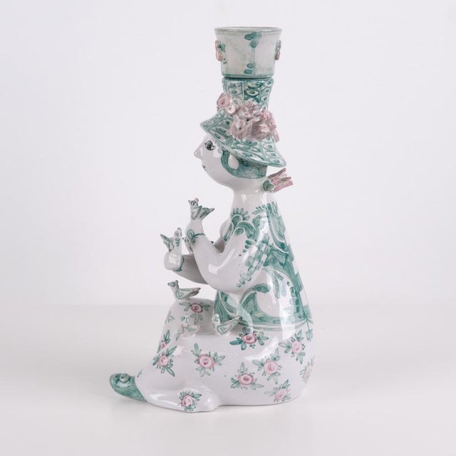 Figurine No. 93 in Green and Pink Ceramic with Floral Motif by Bjørn Wiinblad For Sale - Image 4 of 10