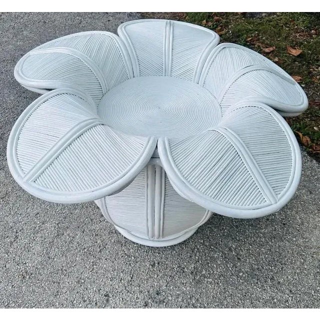 White 1970s Coastal Pencil Reed Rattan and Bamboo Sculptural Italian Dining Table Base Like a Daisy Shape. For Sale - Image 8 of 9