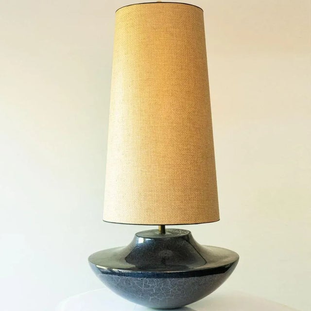 Blue Ceramic Floor Table Lamp with Silk Lampshade attributed to R. Houben, 1970s For Sale - Image 8 of 12