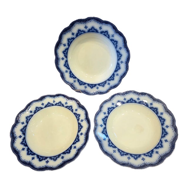 19th Century English Flow Blue and White Transferware Bowls - Set of Three For Sale