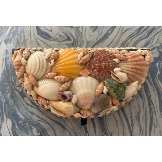 Traditional Vintage Palm Beach Style Half Round Encrusted Shell Box For Sale - Image 3 of 12