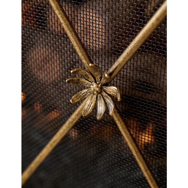 Gold Rubbed Black Flora Fireplace Screen For Sale In Dallas - Image 6 of 12